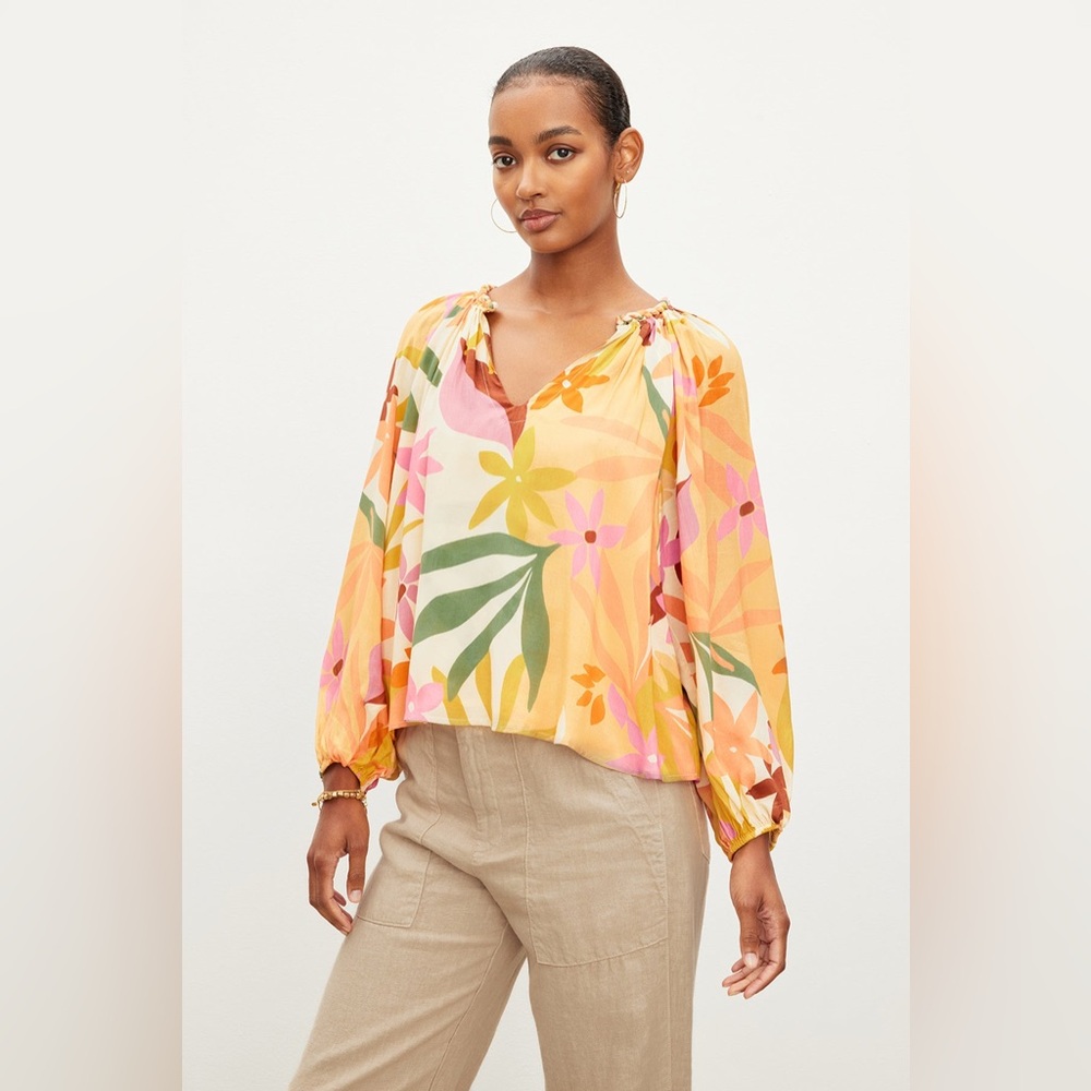 Velvet Graham Spencer Dion Tropical Printed Boho Top Oasis Size S
